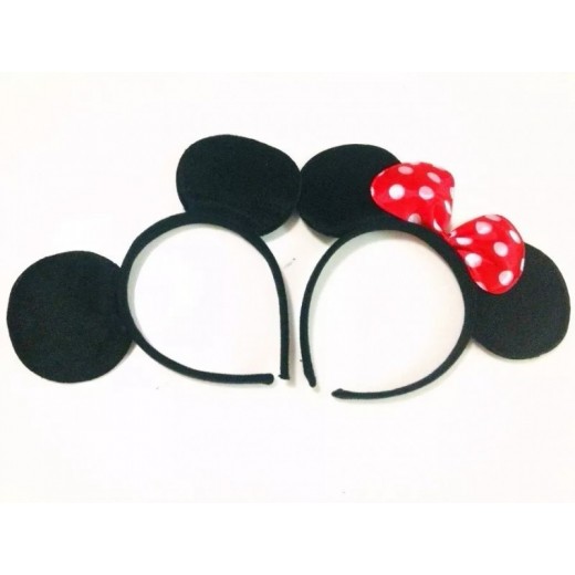 Pareja de Diademas con orejas de Minnie con lazo rojo y Mickey Mouse 2 diadema