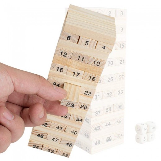 Juego torre de bloques de madera palos con numeros de 54 piezas