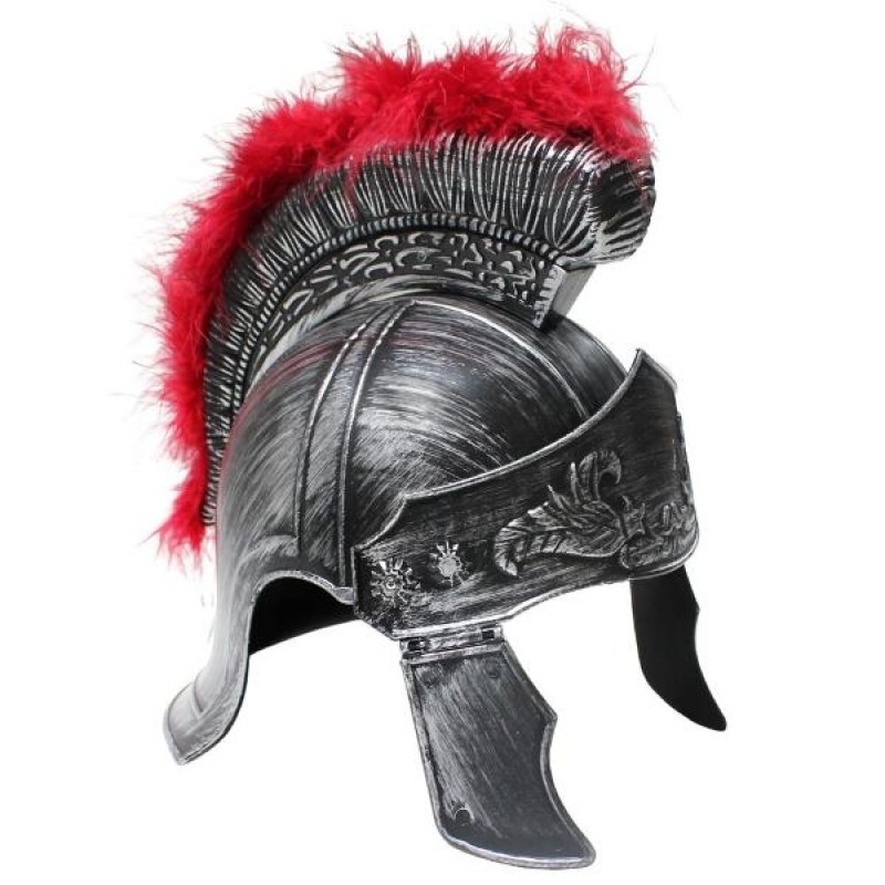 Casco de gorro soldado Romano plateado cresta Disfraz imperio romano TodoMasBarato