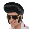 Peluca de Disfraz Elvis Estrella del rock pelo con copete negro años 50 carnaval