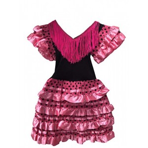 Disfraz de Sevillana vestido flamenca rosa y negro lunares para niña 1-5 años