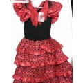 Disfraz de Sevillana vestido flamenca rojo con lunares negros para niña 6-10 año