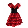 Disfraz de Sevillana vestido flamenca rojo con lunares negros para niña 1-6 años