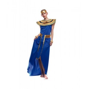 Disfraz de egipcia azul tipo cleopatra faraona para carnaval vestido largo