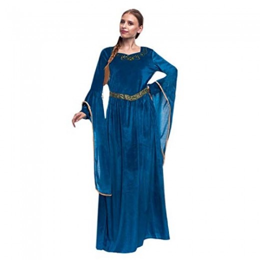 Disfraz de Princesa vikinga medieval color azul tipo terciopelo adulto mujer
