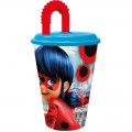 Vaso con caña y tapadera de Ladybug miraculous azul y rojo 430 ml pajita