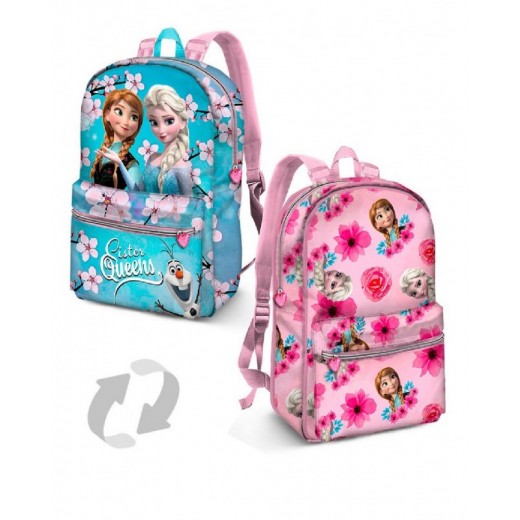 MOCHILA de Frozen reversible Elsa y Anna para colegio Azul y rosa 31 cm