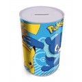 Hucha de Pokemon cilíndrica dibujos de pikachu 10x15cm azul y blanca