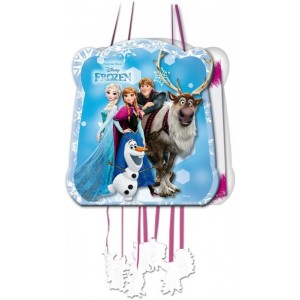 Piñata de Frozen Elsa y Anna olaf para cumpleaños 28x33 con tiras Azul