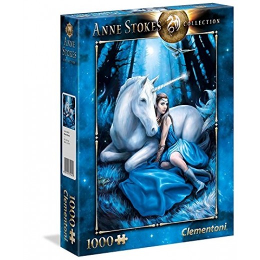 Puzzle de 1000 piezas chica con unicornio en luna azul