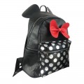 Mochila bolso tipo cuero Negro Minnie Mouse casual con doble cremallera y lazo