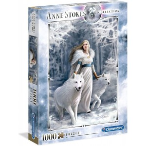 Puzzle de 1000 piezas mujer con 2 lobos blancos Anne Stokes