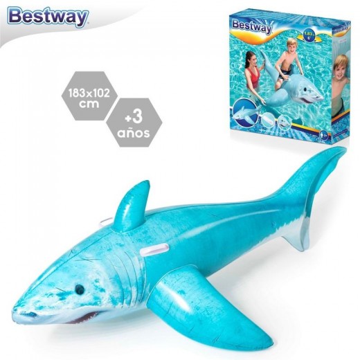 Flotador tiburón hinchable con asas Azul Grande 102cm