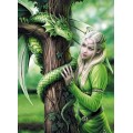Puzzle 1000 piezas Dragón Verde con guerrera Kindred Spirits de Anne Stokes