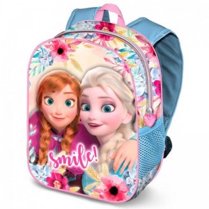 Mochila 3D de Frozen Elsa y Anna Sonriendo Smile rosa y azul flores 31cm