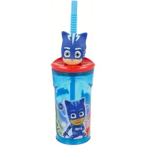 Vaso con caña y tapadera Figura PjMasks Azul Pj Masks cabeza dibujos