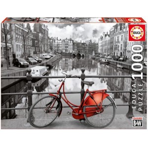 Puzzle Bicicleta en Amsterdam blanco y negro de 1000 piezas