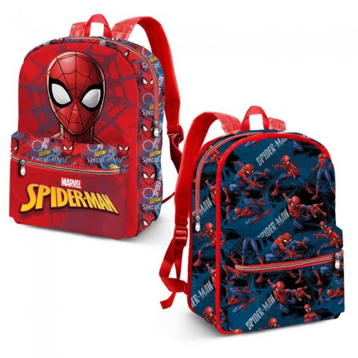 MOCHILA de Spiderman reversible para colegio Azul y Roja 40cm