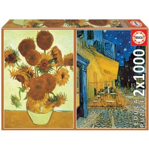 Puzzle Doble de 1000 piezas cada uno Los girasoles y terraza café noche Van Gogh