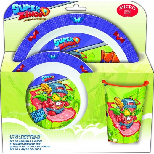 Vajilla de Super Zings vaso plato y cuenco infantil para microondas SuperZings
