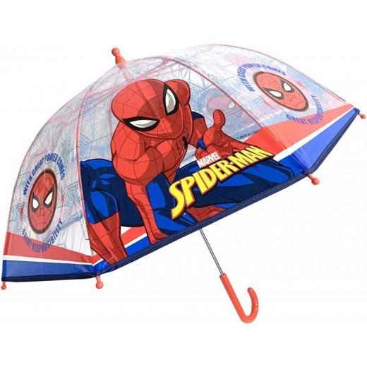 Paraguas Spiderman Grande Automático transparente azul y rojo 45cm infantil