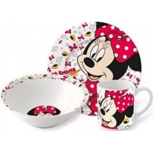 Set Estuche de Minnie Mouse Cuenco plato y taza de Cerámica