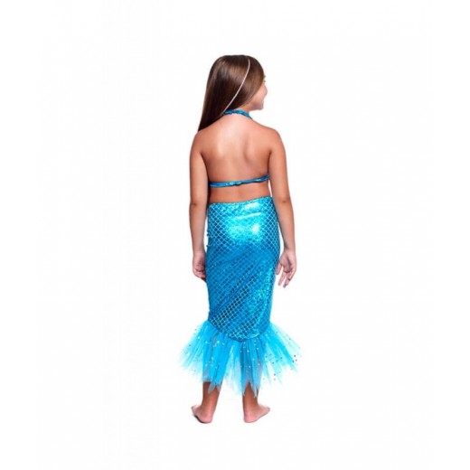 Disfraz de Sirena vestido y cola de sirenita con top y cola de pez azul carnaval